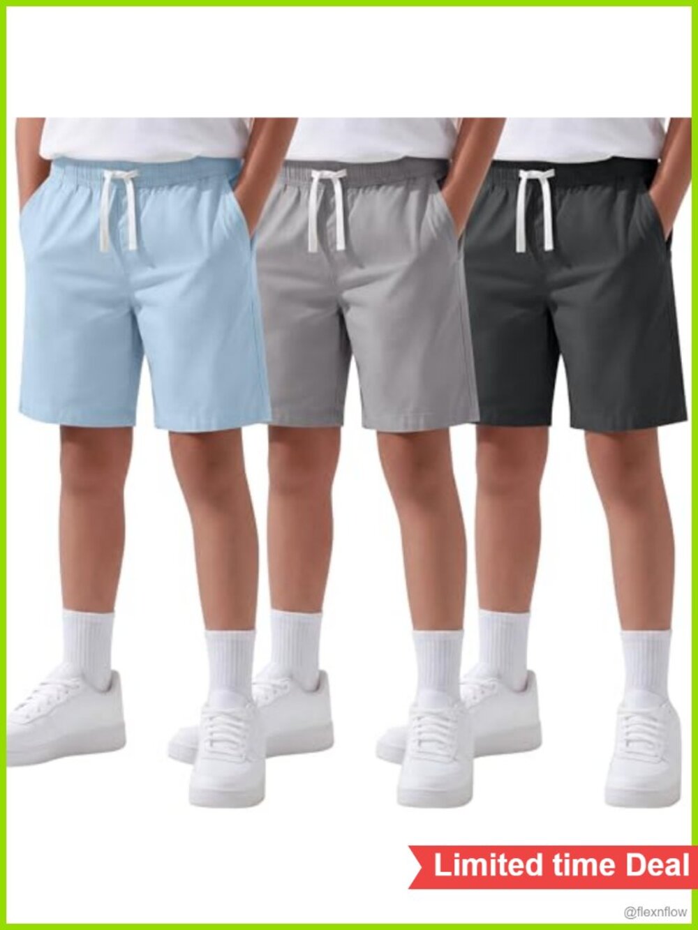 3 Pack Boys School Uniform Shorts Drawstring Pockets Polyester